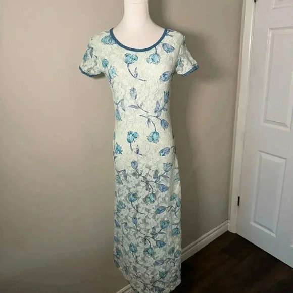 Vintage blue floral lace slip dress cottagecore M - Picture 3 of 8